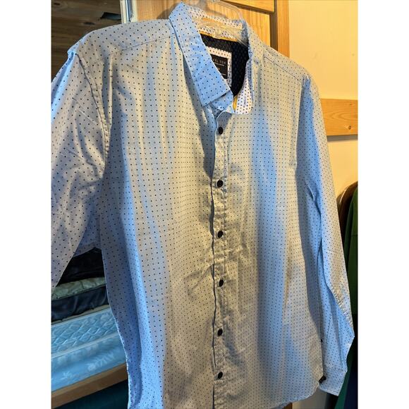 Level Ten Men's L Blue Polka Dot Button Down Long Sleeve Cotton Shirt - Picture 5 of 16